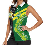 Custom Rugby Cook Islands and Australia Women Sleeveless Polo Shirt Tatau Tribal with Aboriginal Chevron Sport Style