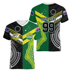 Custom Rugby Cook Islands and Australia Women V-Neck T-Shirt Tatau Tribal with Aboriginal Chevron Sport Style
