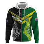 Custom Rugby Cook Islands and Australia Zip Hoodie Tatau Tribal with Aboriginal Chevron Sport Style