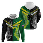 Custom Rugby Cook Islands and Australia Zip Hoodie Tatau Tribal with Aboriginal Chevron Sport Style
