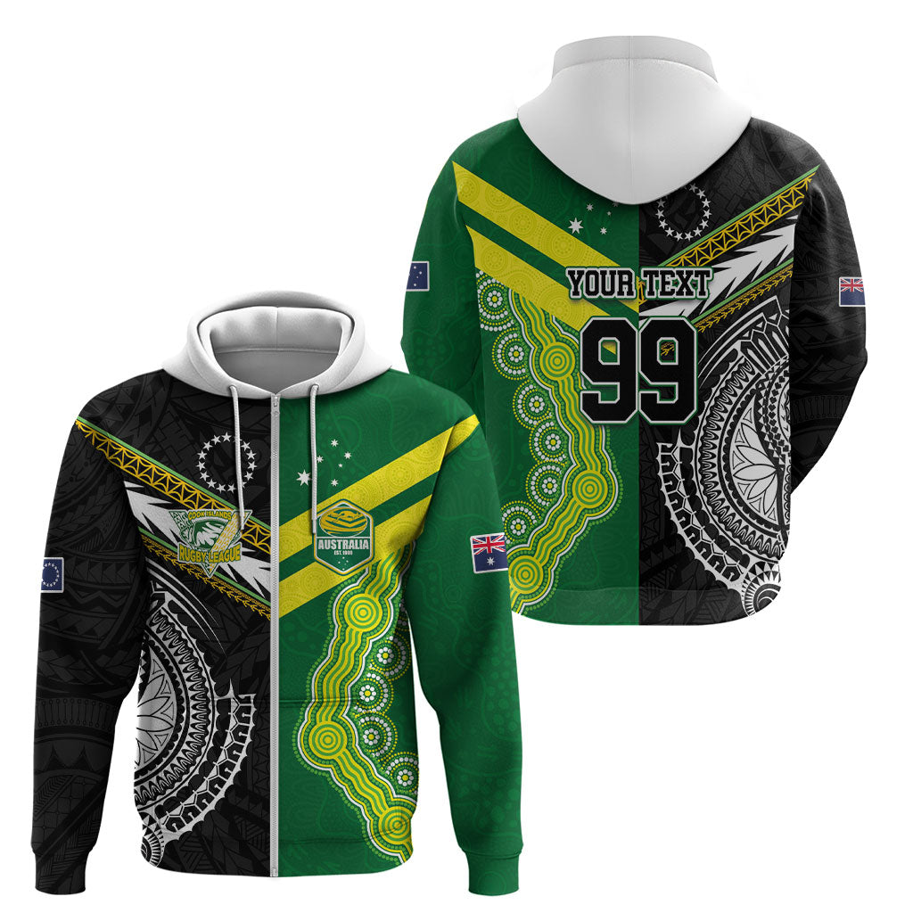 Custom Rugby Cook Islands and Australia Zip Hoodie Tatau Tribal with Aboriginal Chevron Sport Style