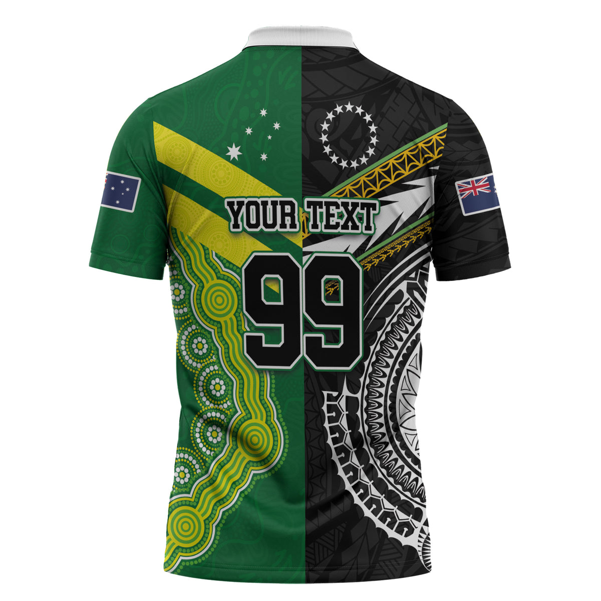 Custom Rugby Cook Islands and Australia Zipper Polo Shirt Tatau Tribal with Aboriginal Chevron Sport Style