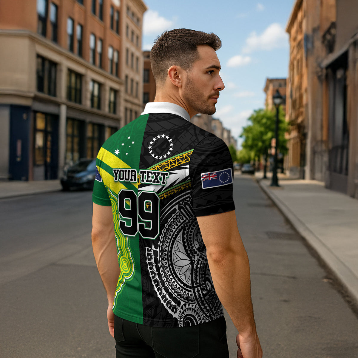 Custom Rugby Cook Islands and Australia Zipper Polo Shirt Tatau Tribal with Aboriginal Chevron Sport Style