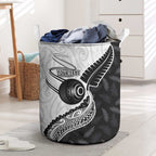 Personalised Aotearoa Lawn Bowls Laundry Basket Maori and Silver Fern Half Style - Aussie Hoodie