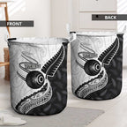 Personalised Aotearoa Lawn Bowls Laundry Basket Maori and Silver Fern Half Style - Aussie Hoodie