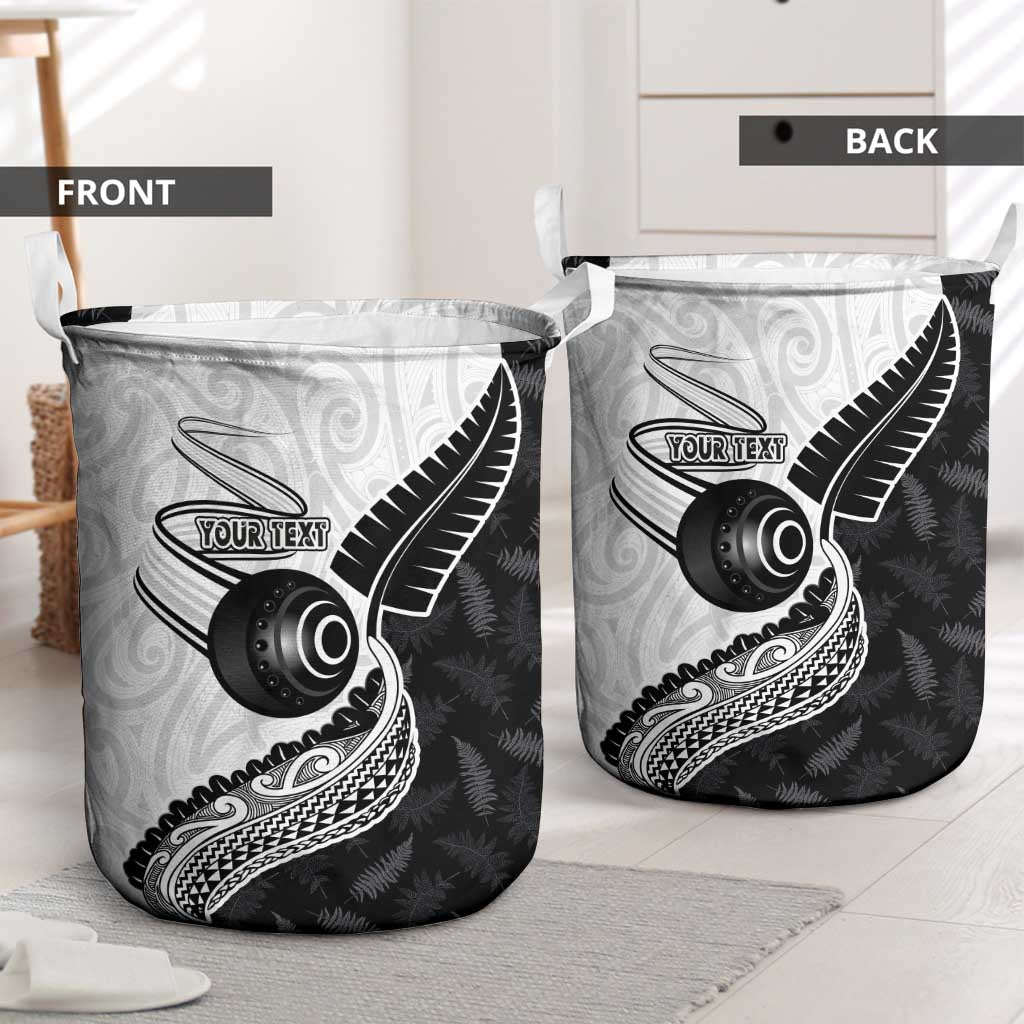 Personalised Aotearoa Lawn Bowls Laundry Basket Maori and Silver Fern Half Style - Aussie Hoodie