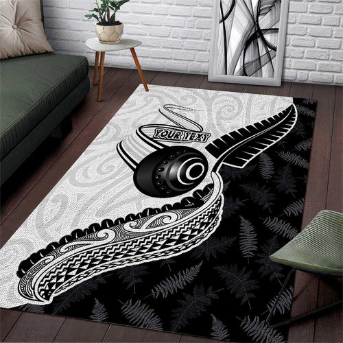 Personalised Aotearoa Lawn Bowls Area Rug Maori and Silver Fern Half Style - Aussie Hoodie