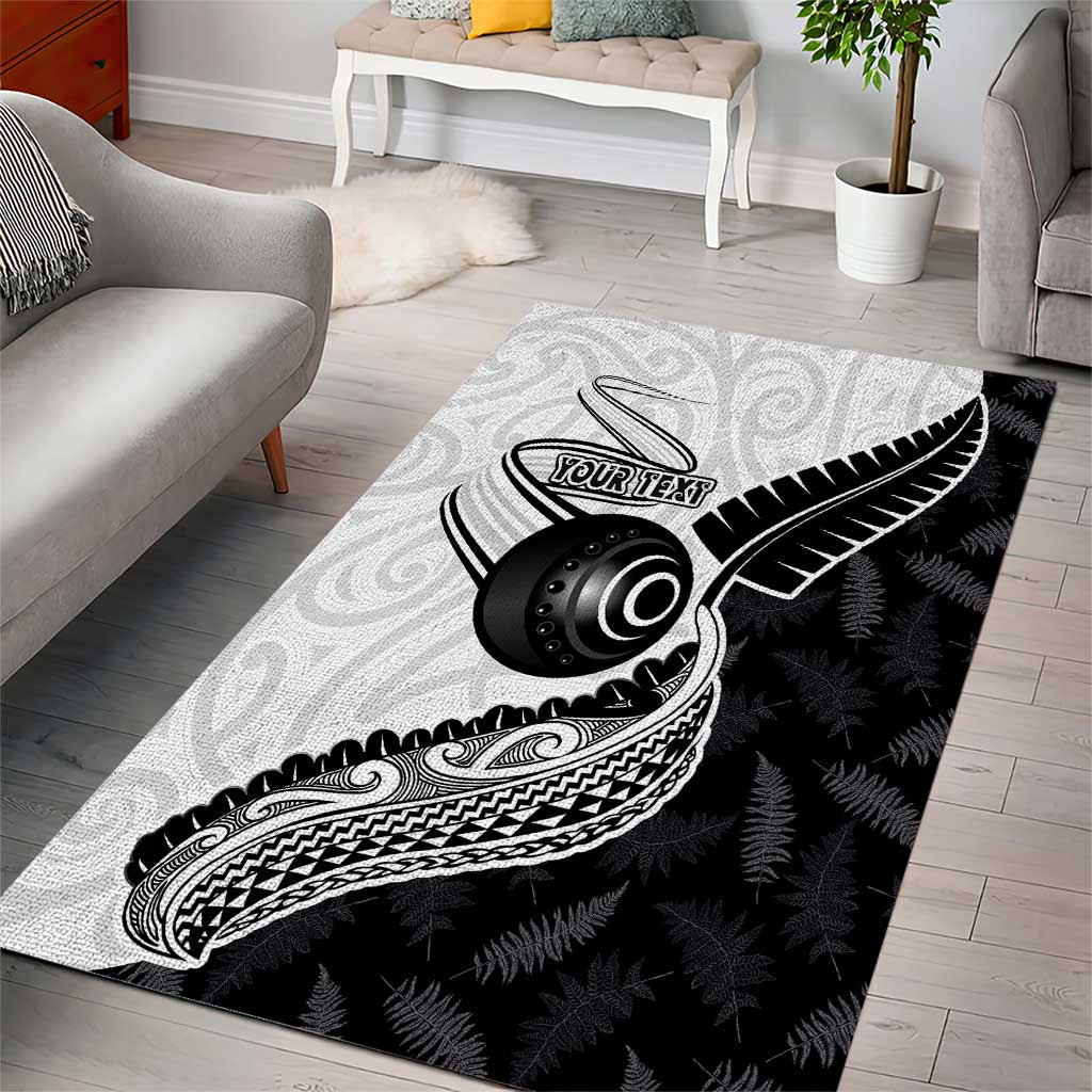 Personalised Aotearoa Lawn Bowls Area Rug Maori and Silver Fern Half Style - Aussie Hoodie