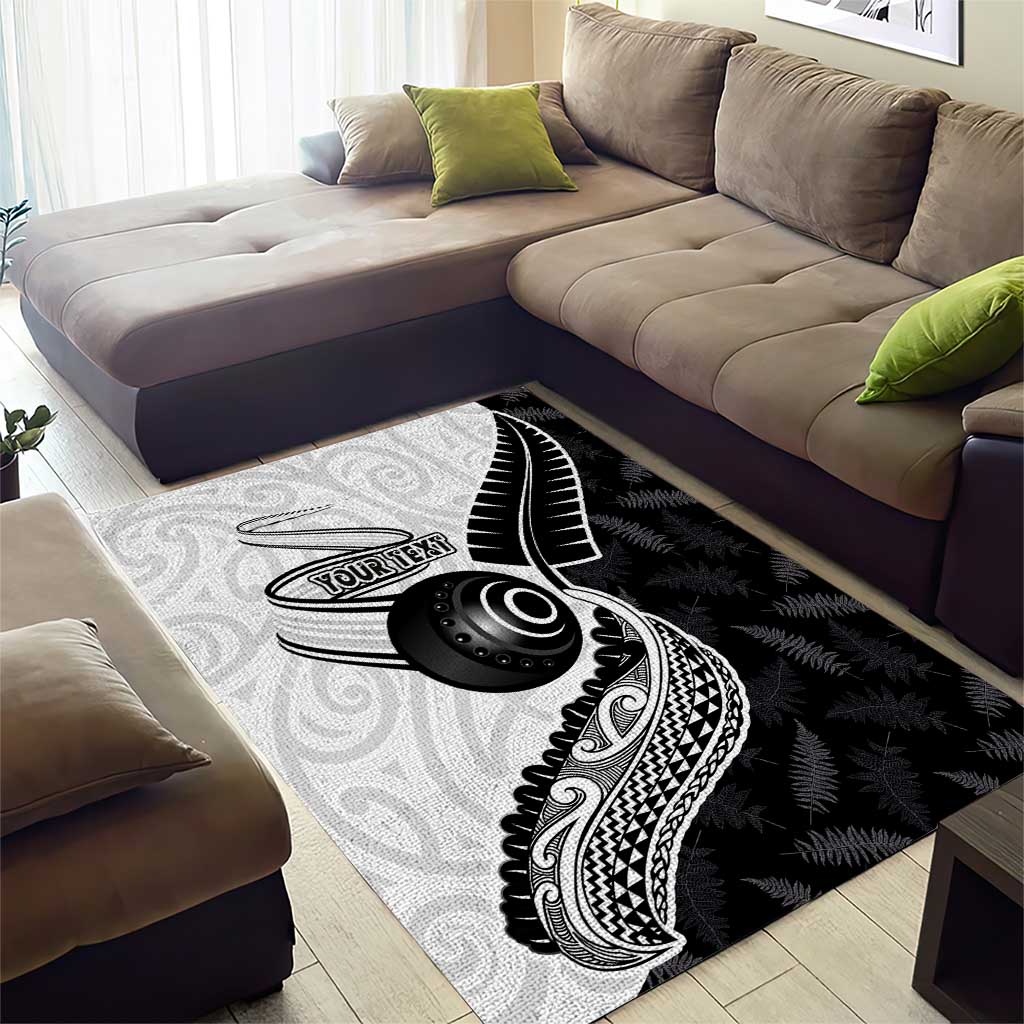 Personalised Aotearoa Lawn Bowls Area Rug Maori and Silver Fern Half Style - Aussie Hoodie