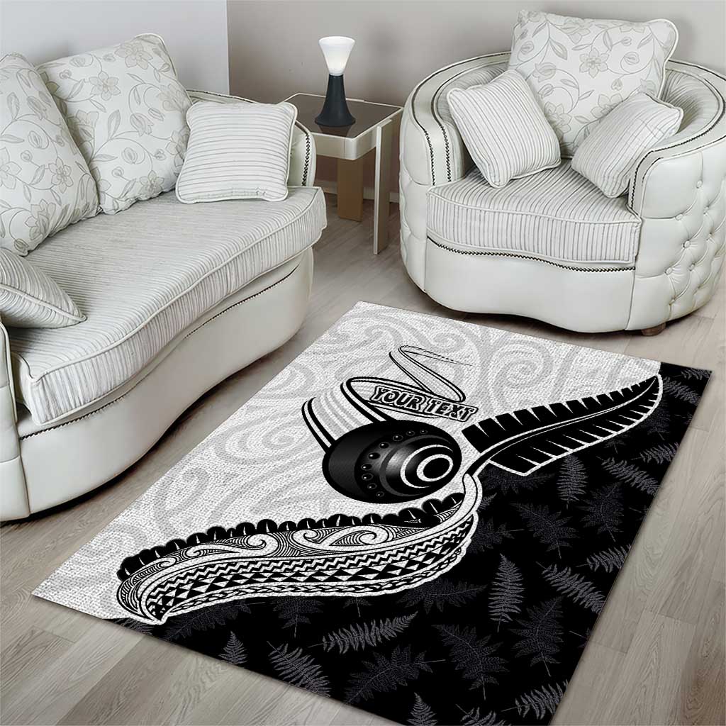 Personalised Aotearoa Lawn Bowls Area Rug Maori and Silver Fern Half Style - Aussie Hoodie