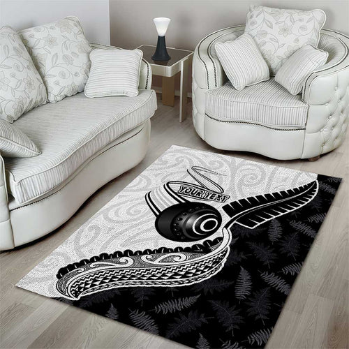 Personalised Aotearoa Lawn Bowls Area Rug Maori and Silver Fern Half Style - Aussie Hoodie