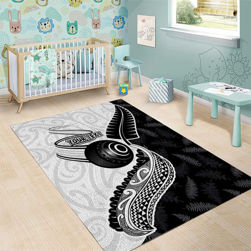 Personalised Aotearoa Lawn Bowls Area Rug Maori and Silver Fern Half Style - Aussie Hoodie