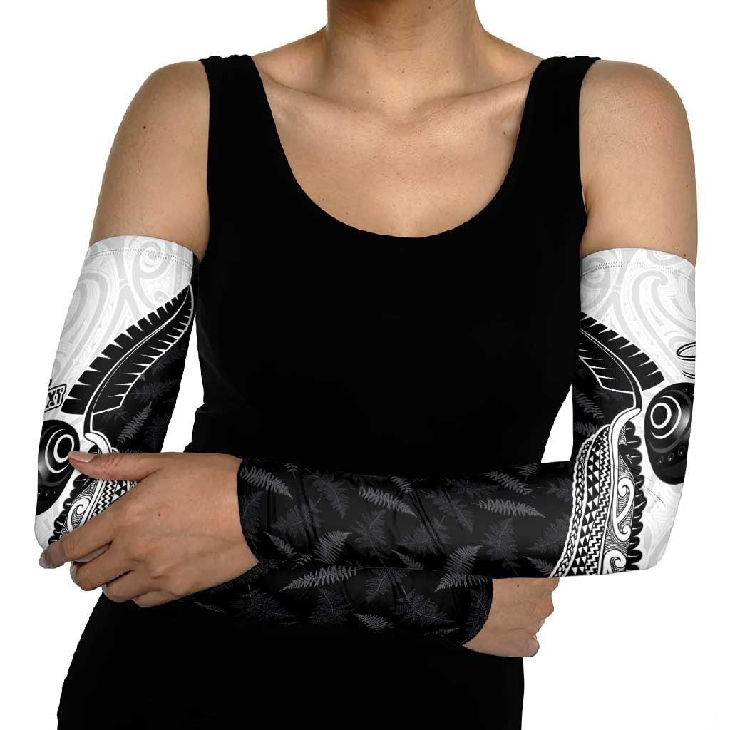 Personalised Aotearoa Lawn Bowls Arm Sleeves Maori and Silver Fern Half Style - Aussie Hoodie
