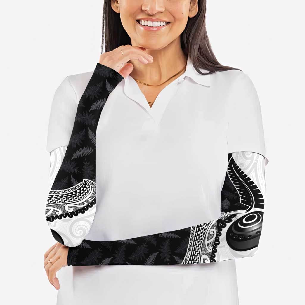 Personalised Aotearoa Lawn Bowls Arm Sleeves Maori and Silver Fern Half Style - Aussie Hoodie