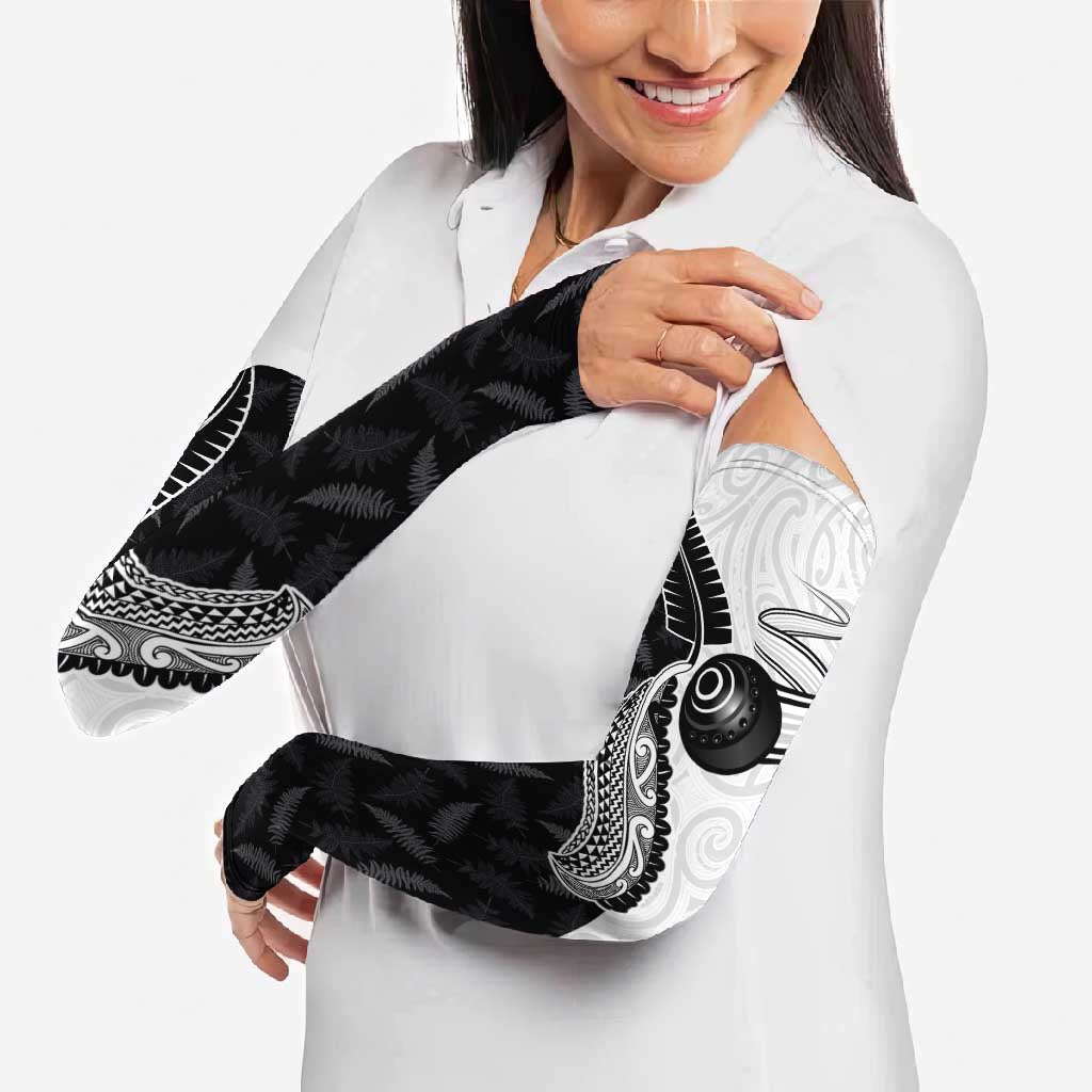 Personalised Aotearoa Lawn Bowls Arm Sleeves Maori and Silver Fern Half Style - Aussie Hoodie