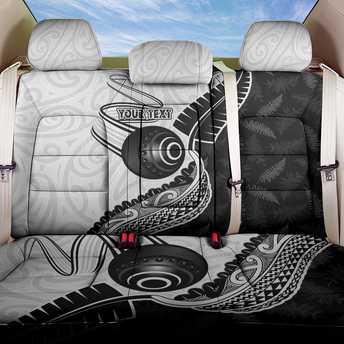 Personalised Aotearoa Lawn Bowls Back Car Seat Cover Maori and Silver Fern Half Style - Aussie Hoodie