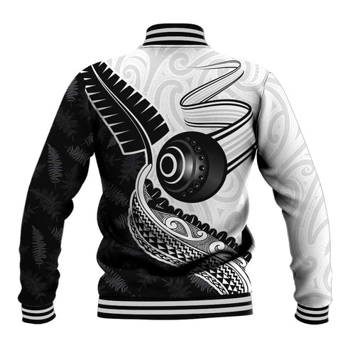 Personalised Aotearoa Lawn Bowls Baseball Jacket Maori and Silver Fern Half Style - Aussie Hoodie