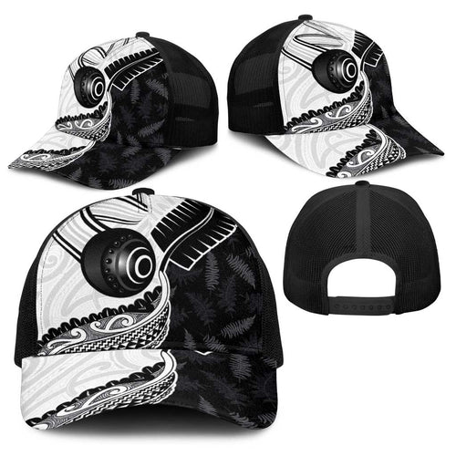 Aotearoa Lawn Bowls Baseball Net Cap Maori and Silver Fern Half Style - Aussie Hoodie