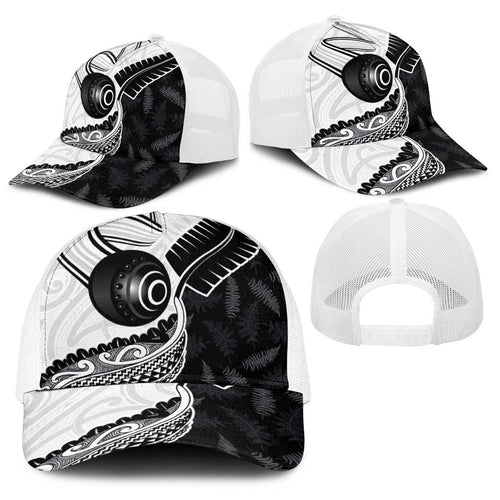 Aotearoa Lawn Bowls Baseball Net Cap Maori and Silver Fern Half Style - Aussie Hoodie