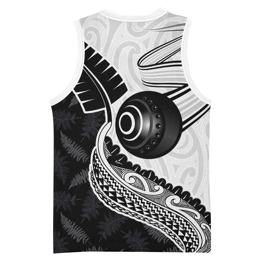 Personalised Aotearoa Lawn Bowls Basketball Jersey Maori and Silver Fern Half Style - Aussie Hoodie