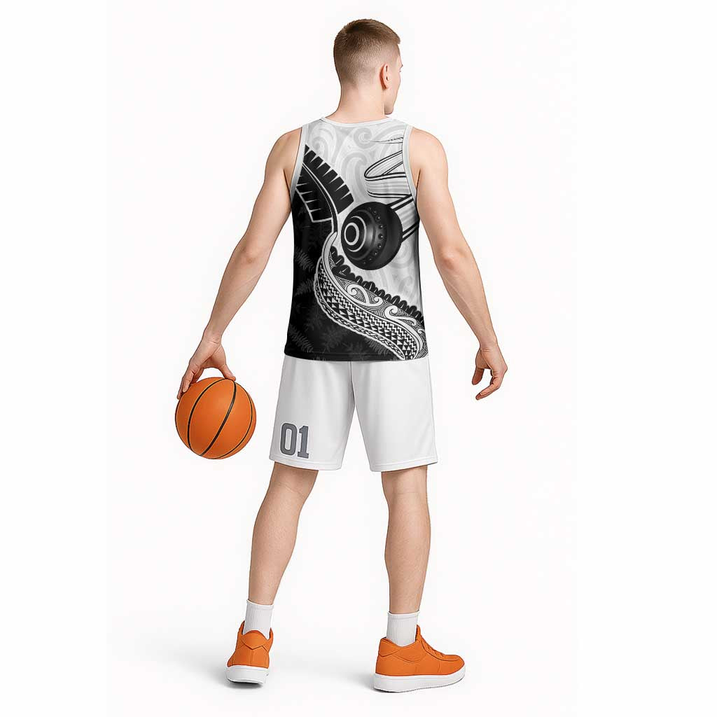 Personalised Aotearoa Lawn Bowls Basketball Jersey Maori and Silver Fern Half Style - Aussie Hoodie