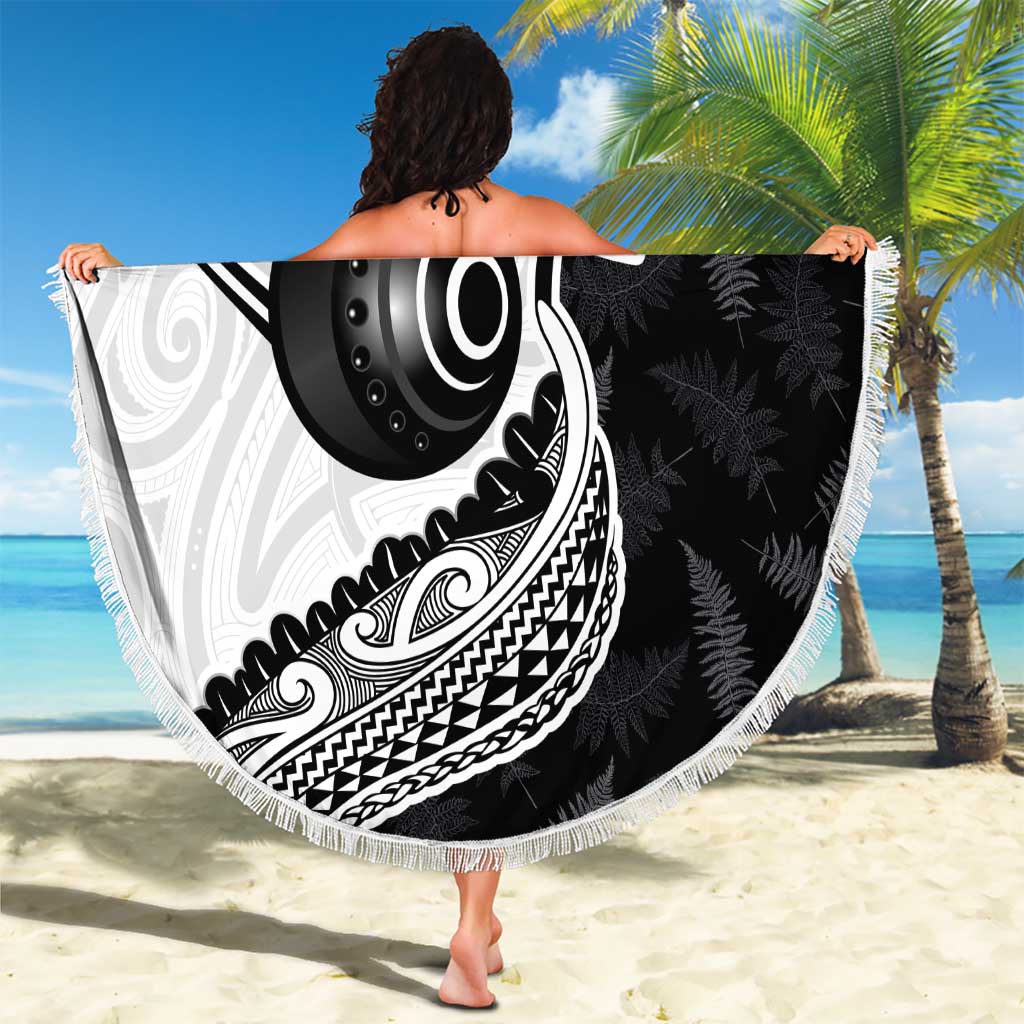 Personalised Aotearoa Lawn Bowls Beach Blanket Maori and Silver Fern Half Style - Aussie Hoodie