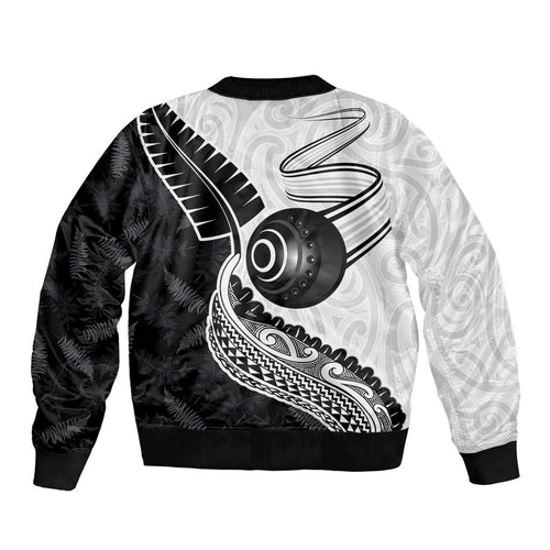 Personalised Aotearoa Lawn Bowls Bomber Jacket Maori and Silver Fern Half Style - Aussie Hoodie