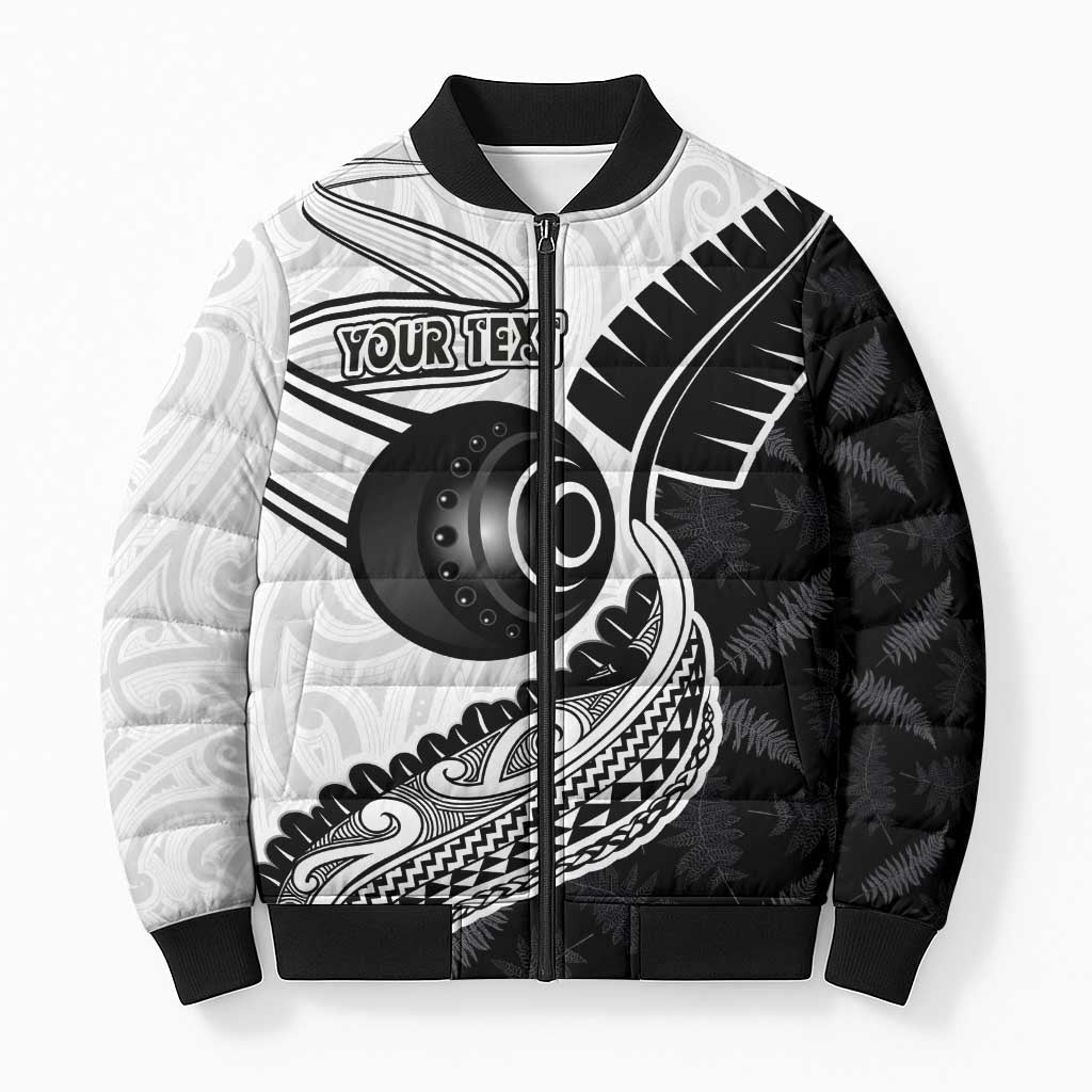 Personalised Aotearoa Lawn Bowls Bomber Puffer Jacket Maori and Silver Fern Half Style - Aussie Hoodie
