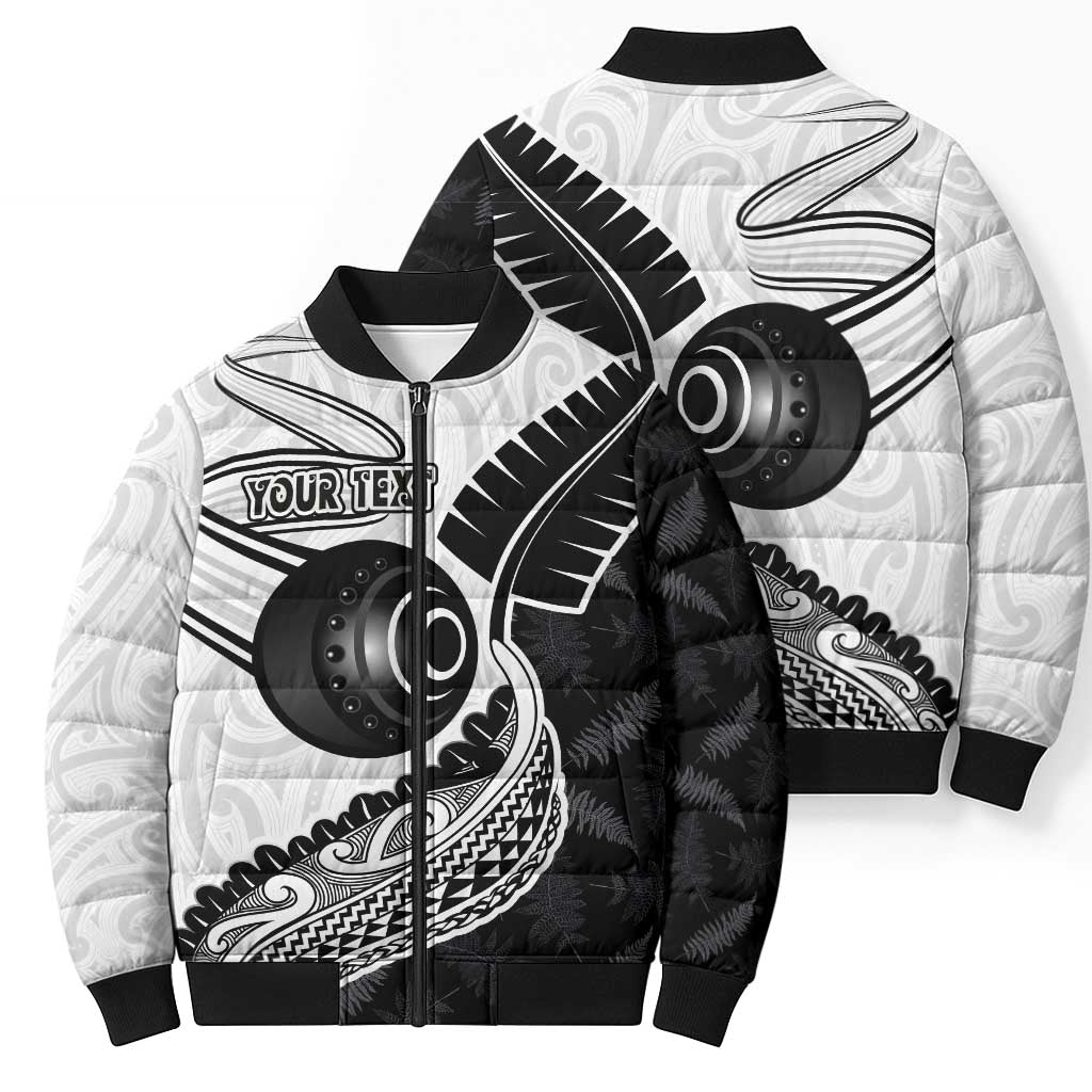 Personalised Aotearoa Lawn Bowls Bomber Puffer Jacket Maori and Silver Fern Half Style - Aussie Hoodie
