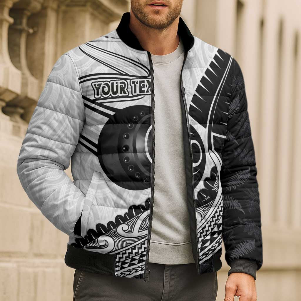 Personalised Aotearoa Lawn Bowls Bomber Puffer Jacket Maori and Silver Fern Half Style - Aussie Hoodie