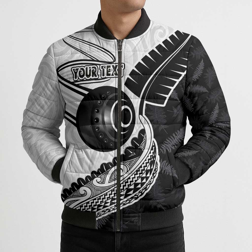 Personalised Aotearoa Lawn Bowls Bomber Puffer Jacket Maori and Silver Fern Half Style - Aussie Hoodie