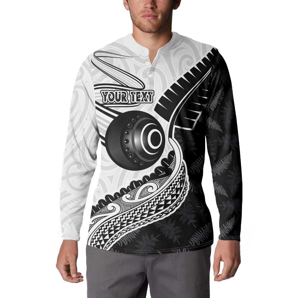 Personalised Aotearoa Lawn Bowls Button Sweatshirt Maori and Silver Fern Half Style - Aussie Hoodie