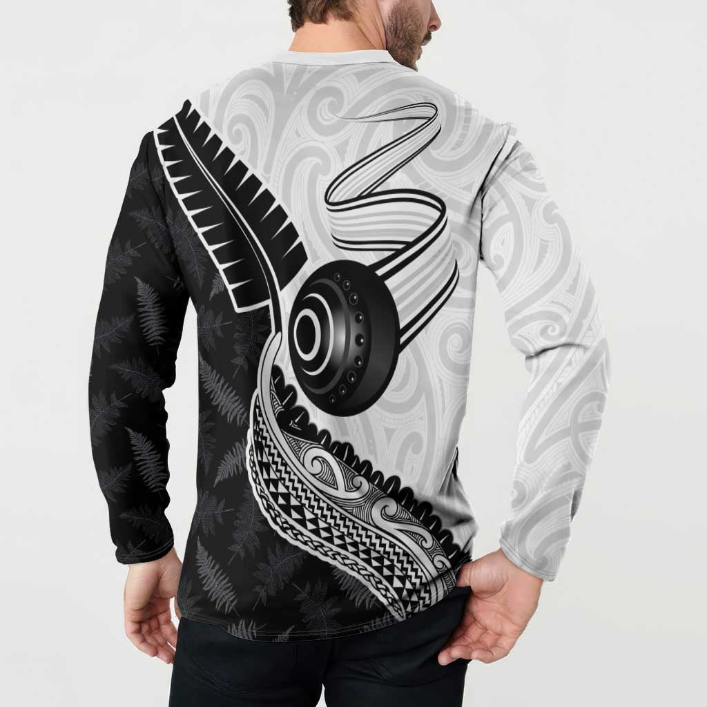 Personalised Aotearoa Lawn Bowls Button Sweatshirt Maori and Silver Fern Half Style - Aussie Hoodie