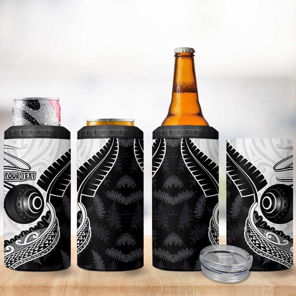 Personalised Aotearoa Lawn Bowls 4 in 1 Can Cooler Tumbler Maori and Silver Fern Half Style - Aussie Hoodie