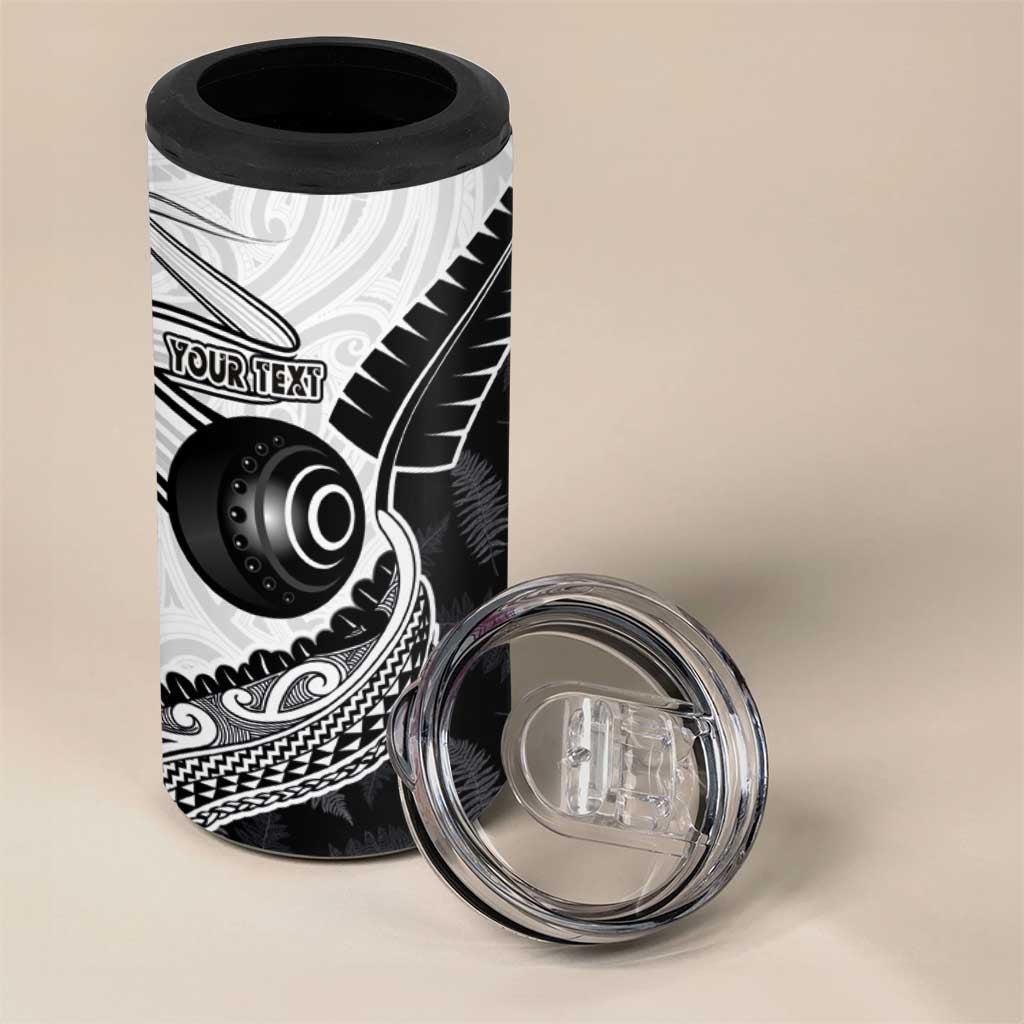 Personalised Aotearoa Lawn Bowls 4 in 1 Can Cooler Tumbler Maori and Silver Fern Half Style - Aussie Hoodie
