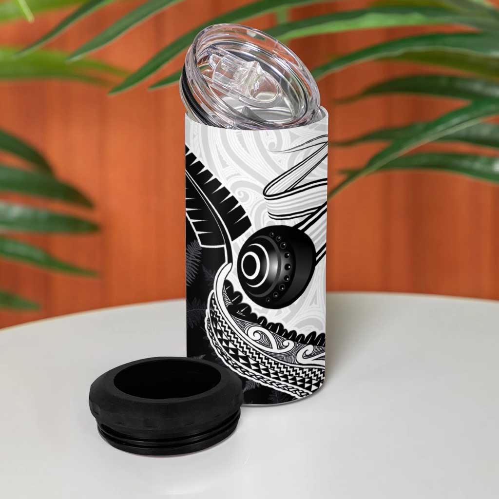 Personalised Aotearoa Lawn Bowls 4 in 1 Can Cooler Tumbler Maori and Silver Fern Half Style - Aussie Hoodie