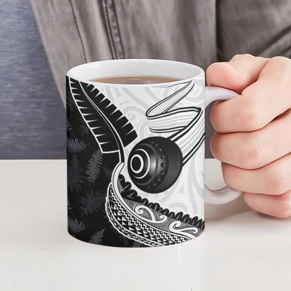 Personalised Aotearoa Lawn Bowls Ceramic Mug Maori and Silver Fern Half Style - Aussie Hoodie
