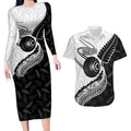 Personalised Aotearoa Lawn Bowls Couples Matching Long Sleeve Bodycon Dress and Hawaiian Shirt Maori and Silver Fern Half Style - Aussie Hoodie