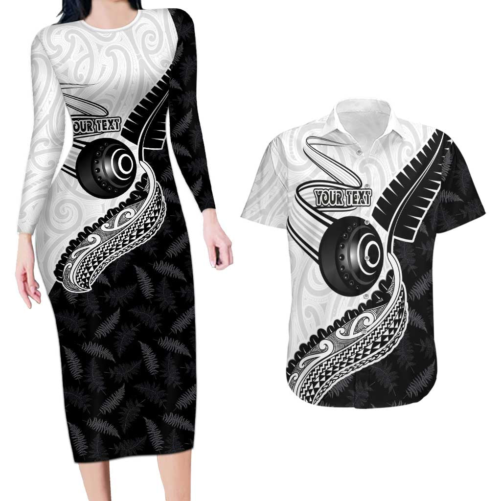 Personalised Aotearoa Lawn Bowls Couples Matching Long Sleeve Bodycon Dress and Hawaiian Shirt Maori and Silver Fern Half Style - Aussie Hoodie