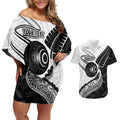 Personalised Aotearoa Lawn Bowls Couples Matching Off Shoulder Short Dress and Hawaiian Shirt Maori and Silver Fern Half Style - Aussie Hoodie
