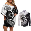 Personalised Aotearoa Lawn Bowls Couples Matching Off Shoulder Short Dress and Long Sleeve Button Shirt Maori and Silver Fern Half Style - Aussie Hoodie