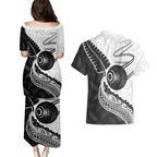 Personalised Aotearoa Lawn Bowls Couples Matching Puletasi and Hawaiian Shirt Maori and Silver Fern Half Style - Aussie Hoodie