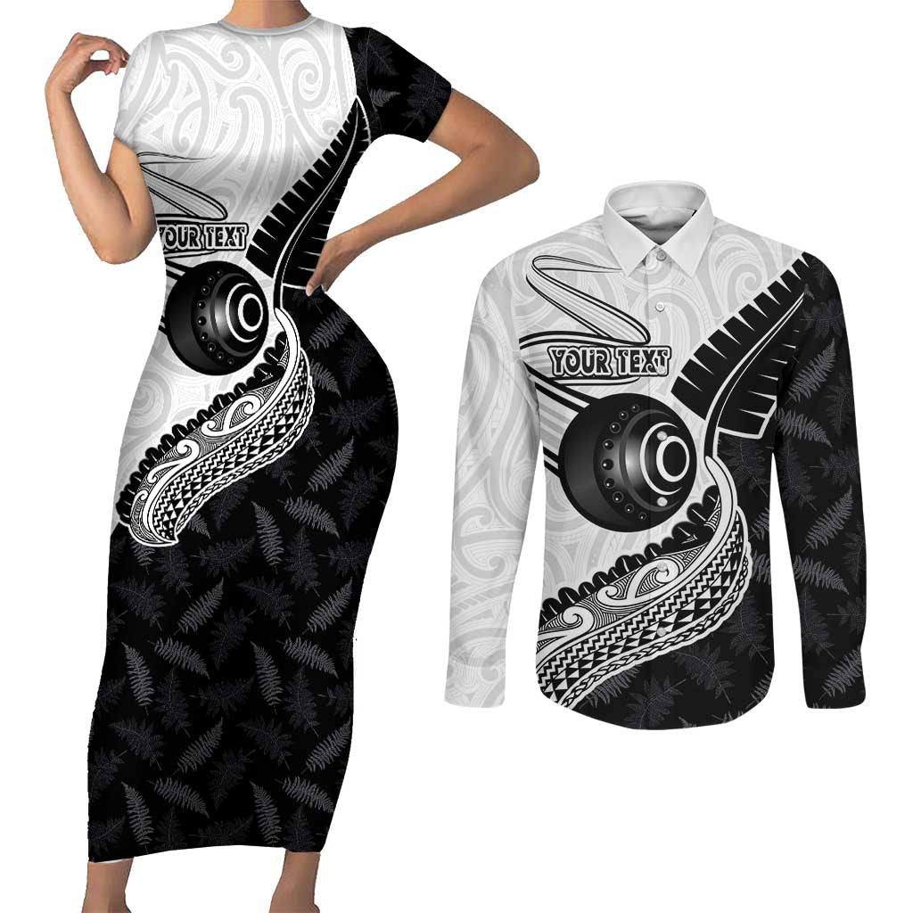 Personalised Aotearoa Lawn Bowls Couples Matching Short Sleeve Bodycon Dress and Long Sleeve Button Shirt Maori and Silver Fern Half Style - Aussie Hoodie