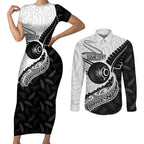 Personalised Aotearoa Lawn Bowls Couples Matching Short Sleeve Bodycon Dress and Long Sleeve Button Shirt Maori and Silver Fern Half Style - Aussie Hoodie