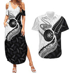 Personalised Aotearoa Lawn Bowls Couples Matching Summer Maxi Dress and Hawaiian Shirt Maori and Silver Fern Half Style - Aussie Hoodie