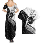 Personalised Aotearoa Lawn Bowls Couples Matching Summer Maxi Dress and Hawaiian Shirt Maori and Silver Fern Half Style - Aussie Hoodie