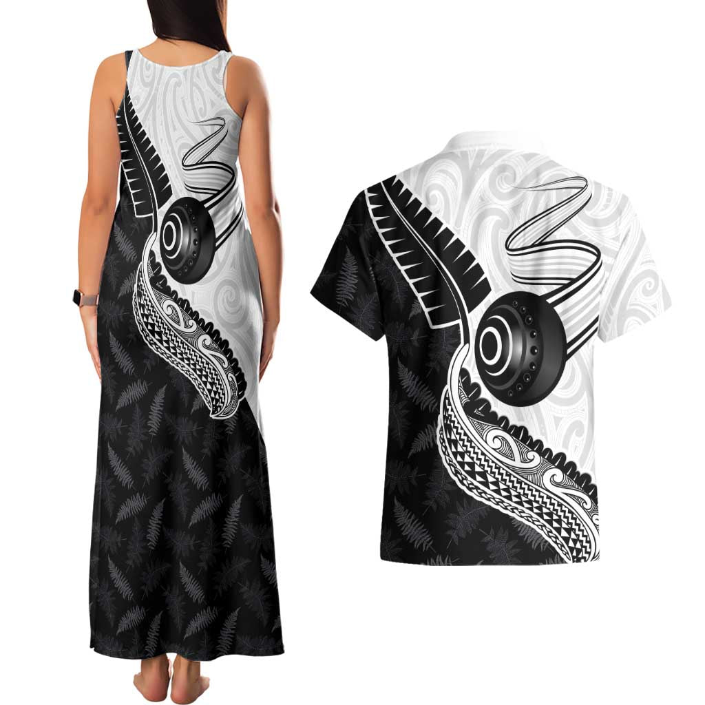 Personalised Aotearoa Lawn Bowls Couples Matching Tank Maxi Dress and Hawaiian Shirt Maori and Silver Fern Half Style - Aussie Hoodie