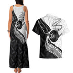 Personalised Aotearoa Lawn Bowls Couples Matching Tank Maxi Dress and Hawaiian Shirt Maori and Silver Fern Half Style - Aussie Hoodie