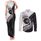 Personalised Aotearoa Lawn Bowls Couples Matching Tank Maxi Dress and Long Sleeve Button Shirt Maori and Silver Fern Half Style - Aussie Hoodie