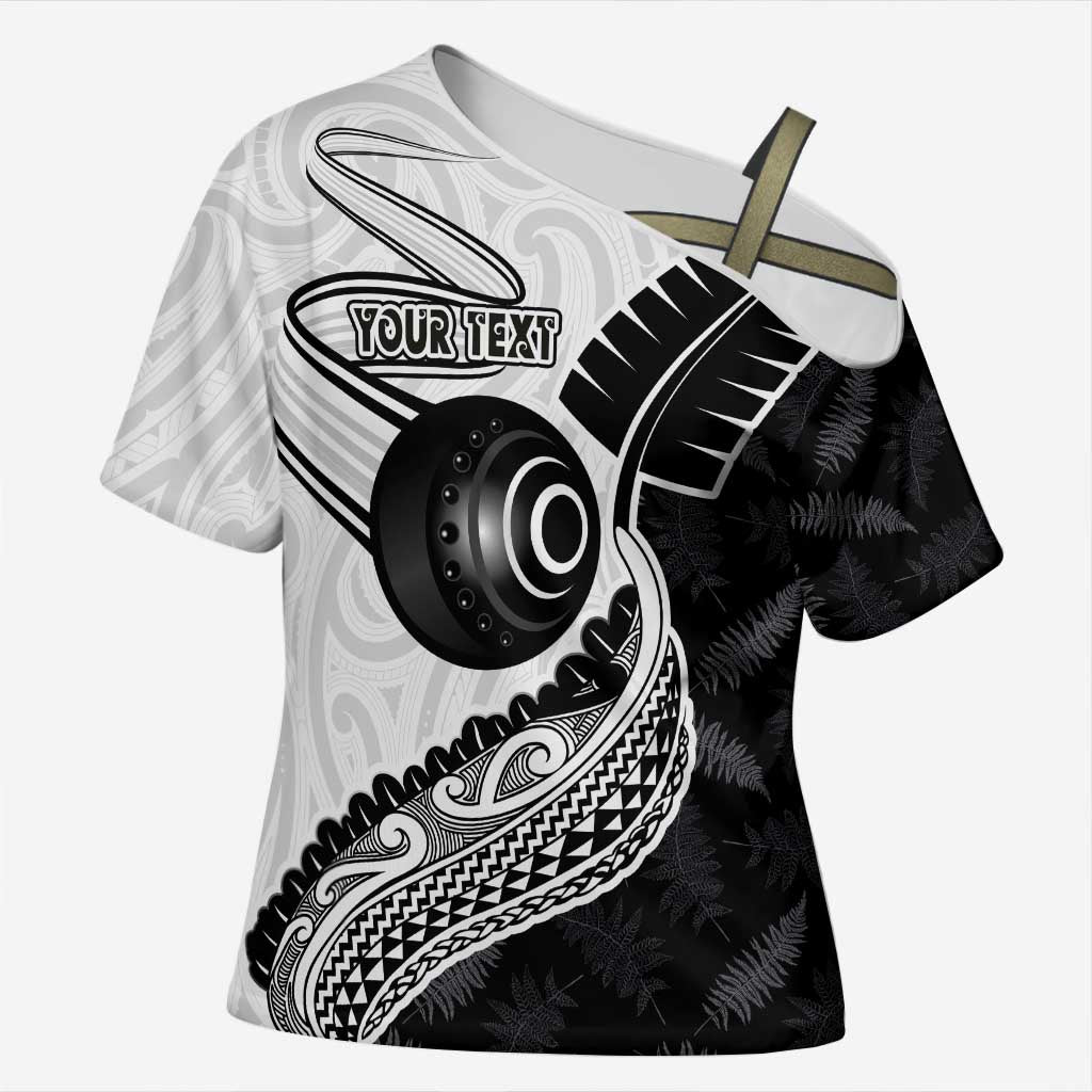 Personalised Aotearoa Lawn Bowls Cross Shoulder Shirt Maori and Silver Fern Half Style - Aussie Hoodie